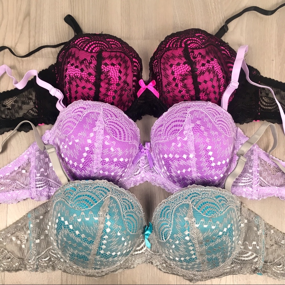 32B 34C, 3-pk Lace push up bras